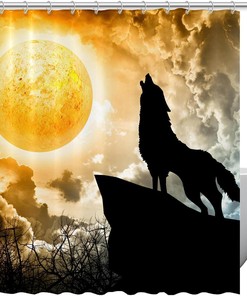 Dreamy Wolf Moon Shower Curtain with Fabric Print for Bathroom and Home Decor