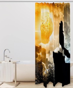 Dreamy Wolf Moon Shower Curtain with Fabric Print for Bathroom and Home Decor