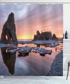 Driftwood Shower Curtain With Ruby Beach - Ocean Beach Print - Fabric Bathroom Decors