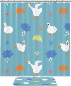 Ducks And Umbrellas Shower Curtain With Waterproof Fabric For Bright Bathrooms