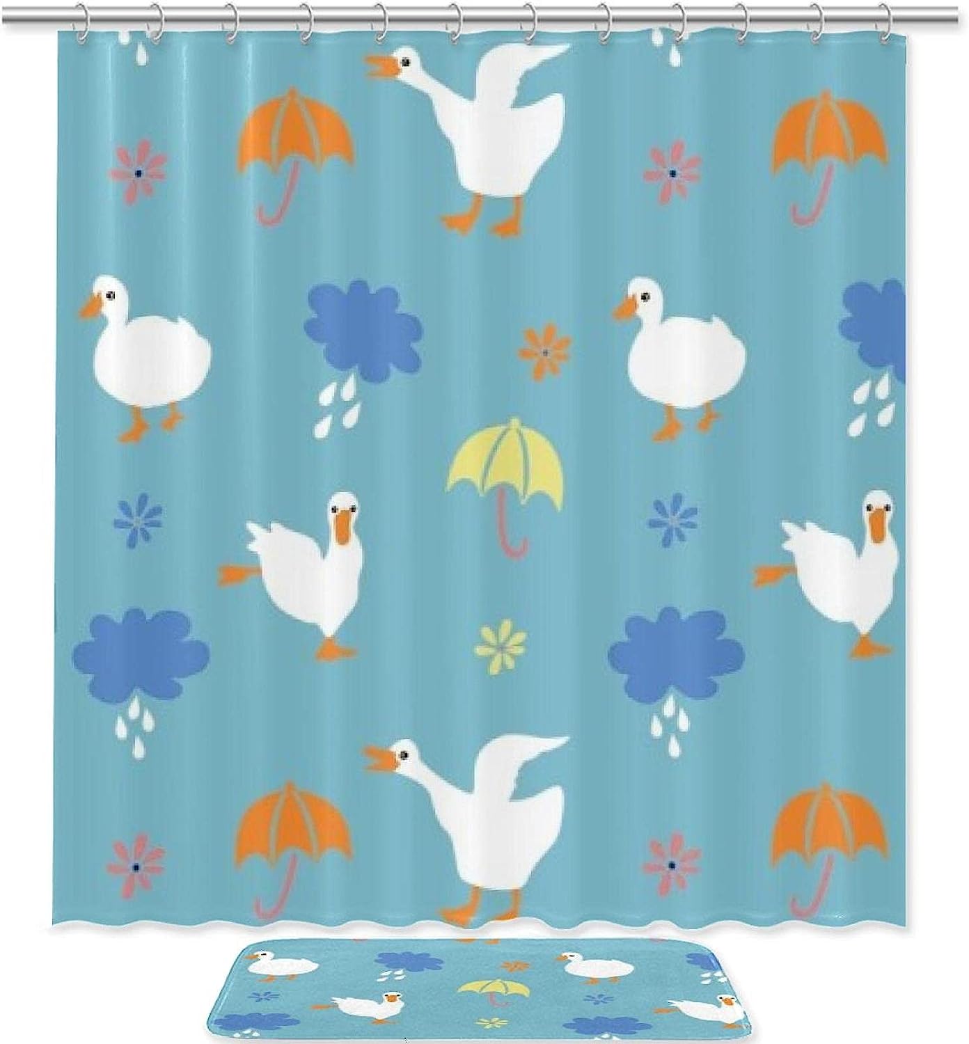 Ducks And Umbrellas Shower Curtain With Waterproof Fabric For Bright Bathrooms