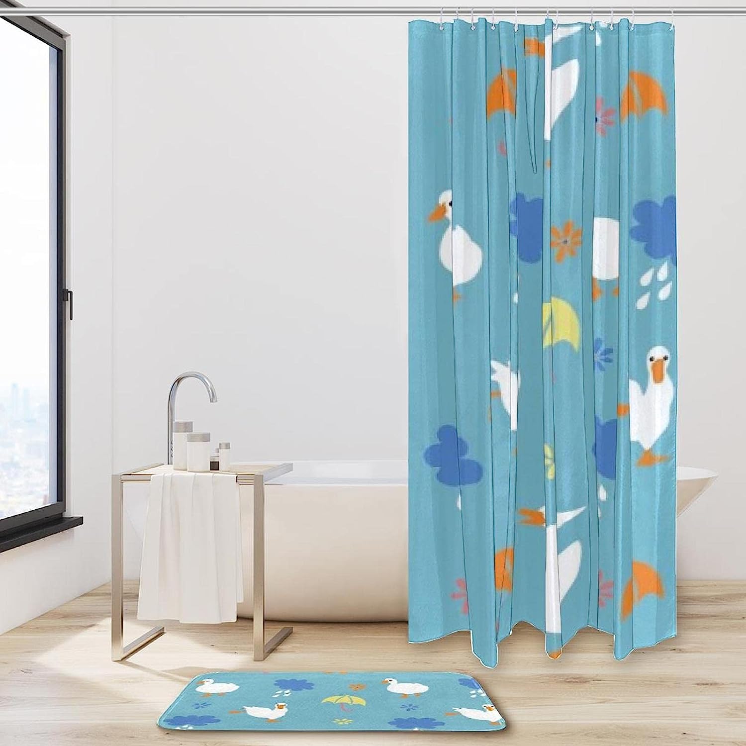 Ducks And Umbrellas Shower Curtain With Waterproof Fabric For Bright Bathrooms - Image 2