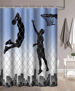 Dunking Basketball Sports Street Boys Shower Curtain - Athletic Bathroom Decor