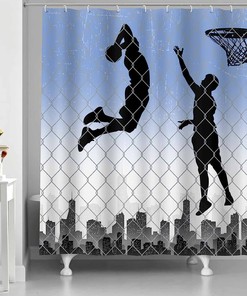 Dunking Basketball Sports Street Boys Shower Curtain - Athletic Bathroom Decor