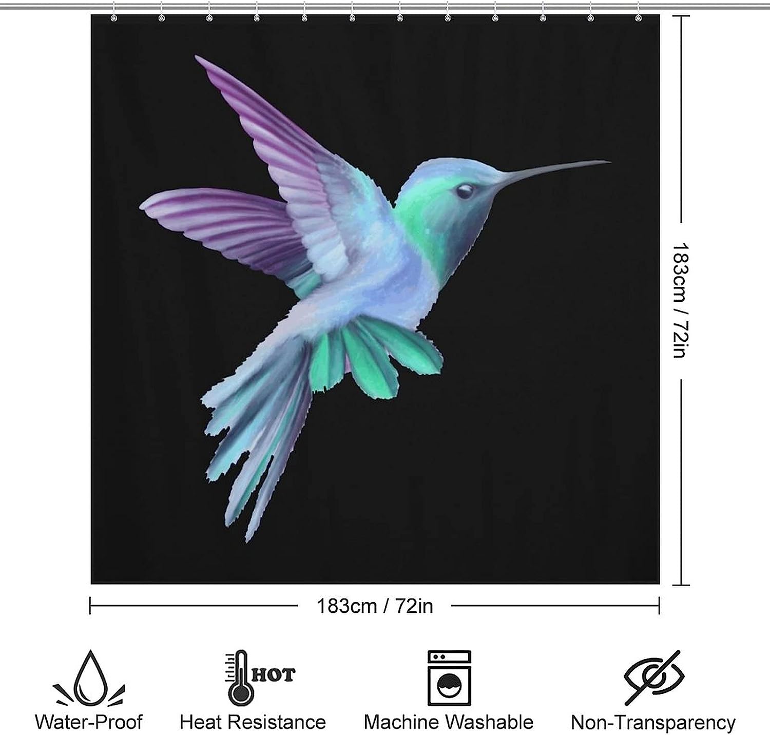 Durable And Washable Flying Hummingbird Shower Curtain Fabric - Elegant And Decorative Curtain For Your Bathroom