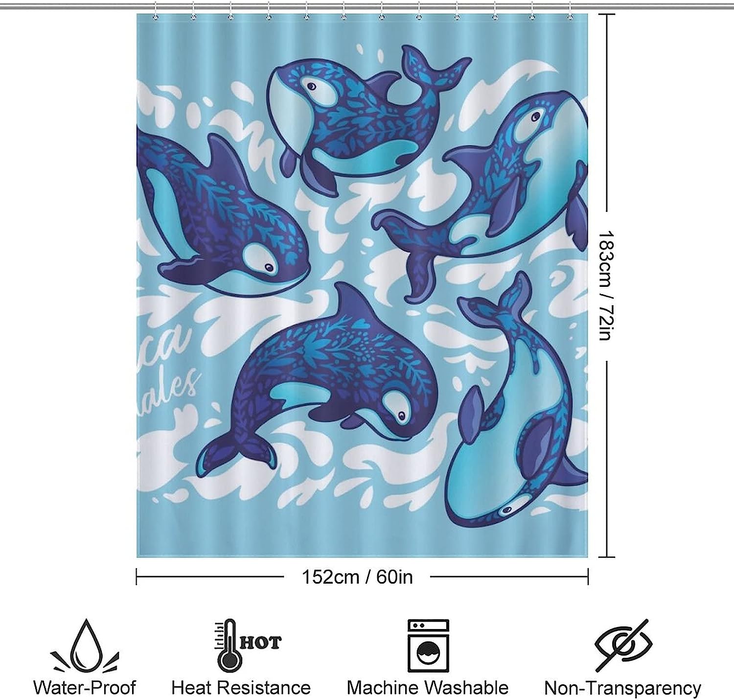 Durable Bath Curtain Liner for Your Personalized Killer Whale Family Bathroom