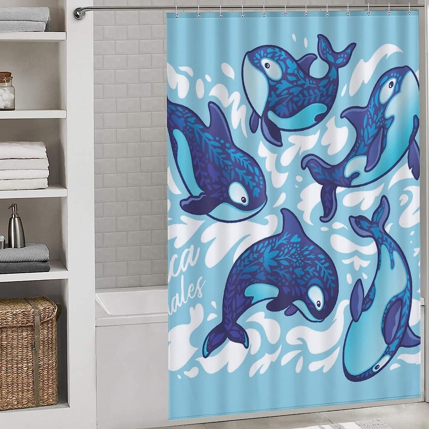 Durable Bath Curtain Liner for Your Personalized Killer Whale Family Bathroom