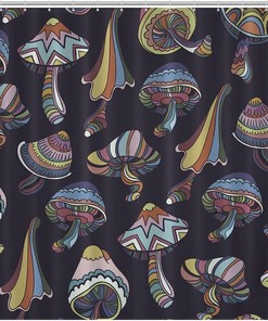 Durable Colorful Mushroom Shower Curtain, Psychedelic Bathroom Decor