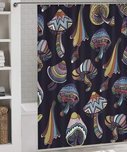 Durable Colorful Mushroom Shower Curtain, Psychedelic Bathroom Decor