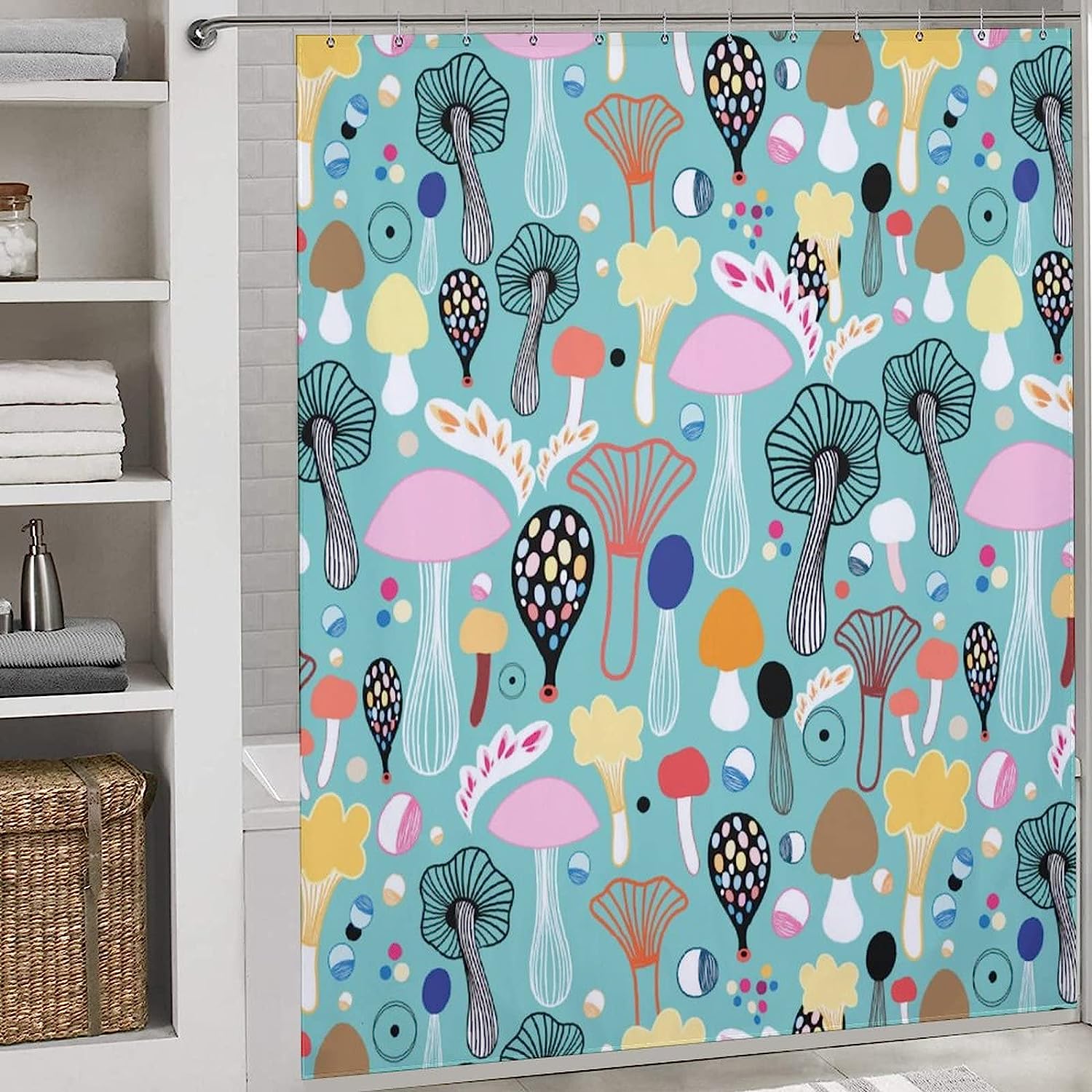 Durable Fabric Colorful Mushrooms Shower Curtain For Vibrant Bathroom Decor - Image 2