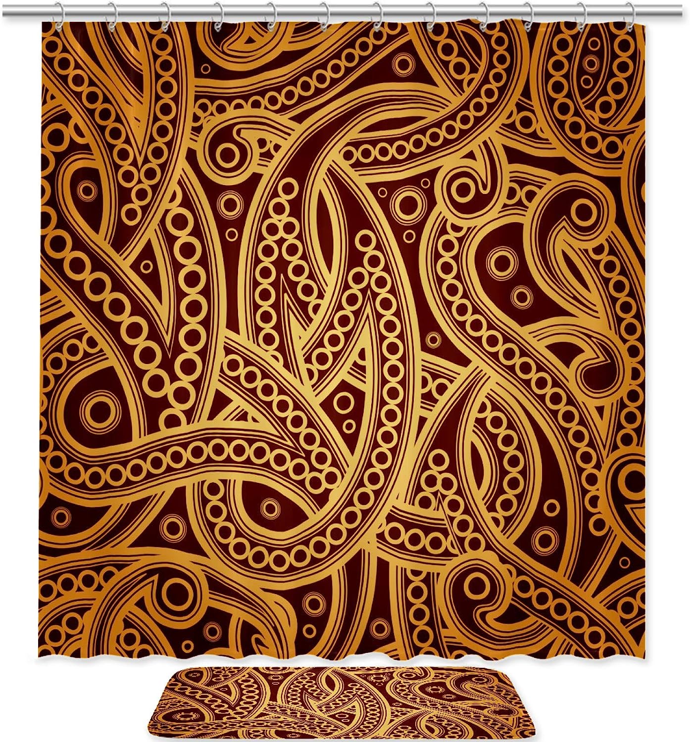 Durable Fabric Octopus Shower Curtain: Suckers Pattern Paisley.