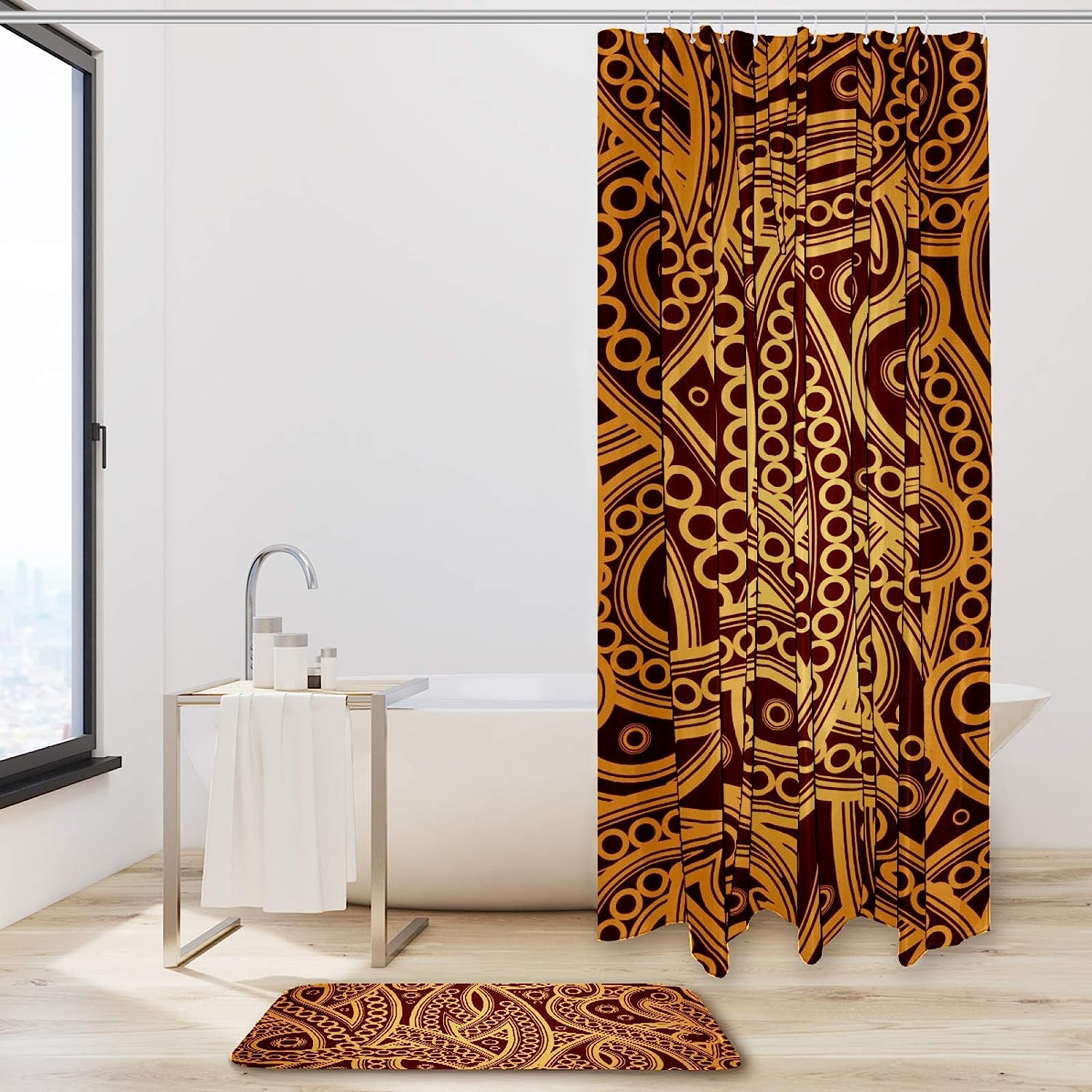 Durable Fabric Octopus Shower Curtain: Suckers Pattern Paisley.