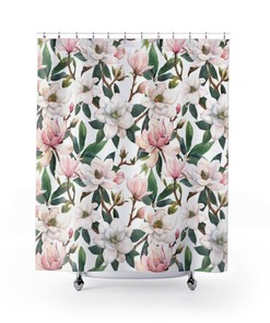 Durable Fabric and Waterproof Bathroom Shower Curtain with Magnolia Flowers Design