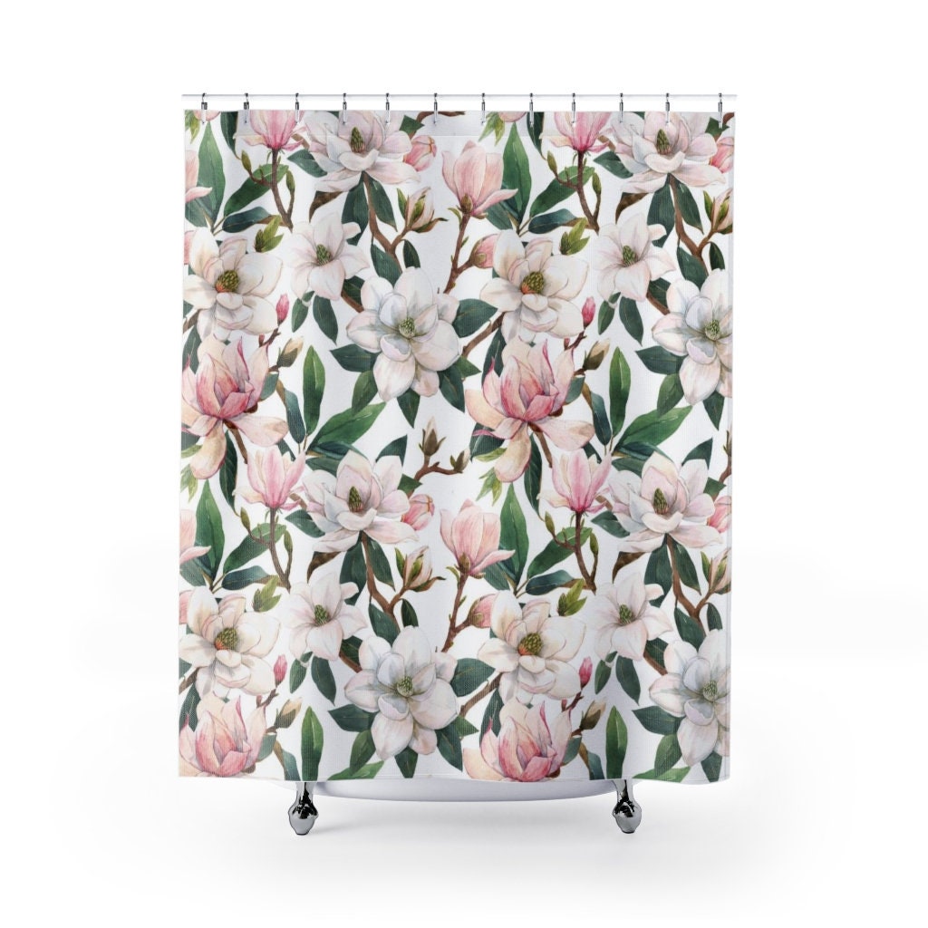 Durable Fabric and Waterproof Bathroom Shower Curtain with Magnolia Flowers Design