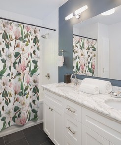Durable Fabric and Waterproof Bathroom Shower Curtain with Magnolia Flowers Design