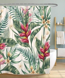 Durable Floral Plant Shower Curtain for Nature-Inspired Bathroom Decor