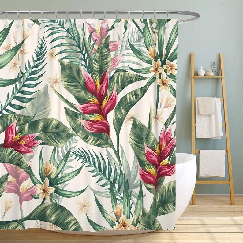 Durable Floral Plant Shower Curtain for Nature-Inspired Bathroom Decor