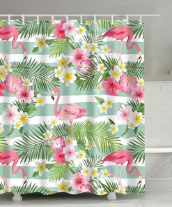 Durable Hawaii Palm And Tropical Leaves Print Shower Curtain For Summer Bathroom Decor