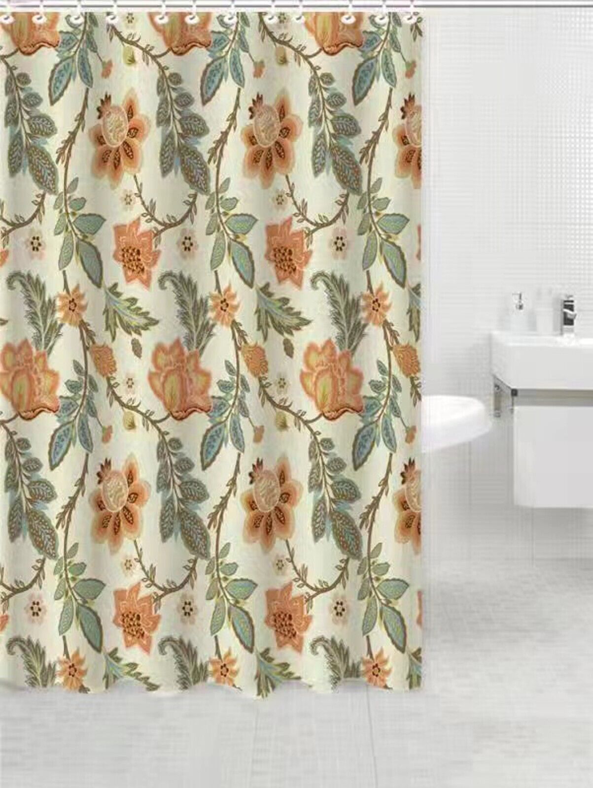 Durable, Microfiber Floral Fabric Shower Bath Curtain For A Practical Bathroom
