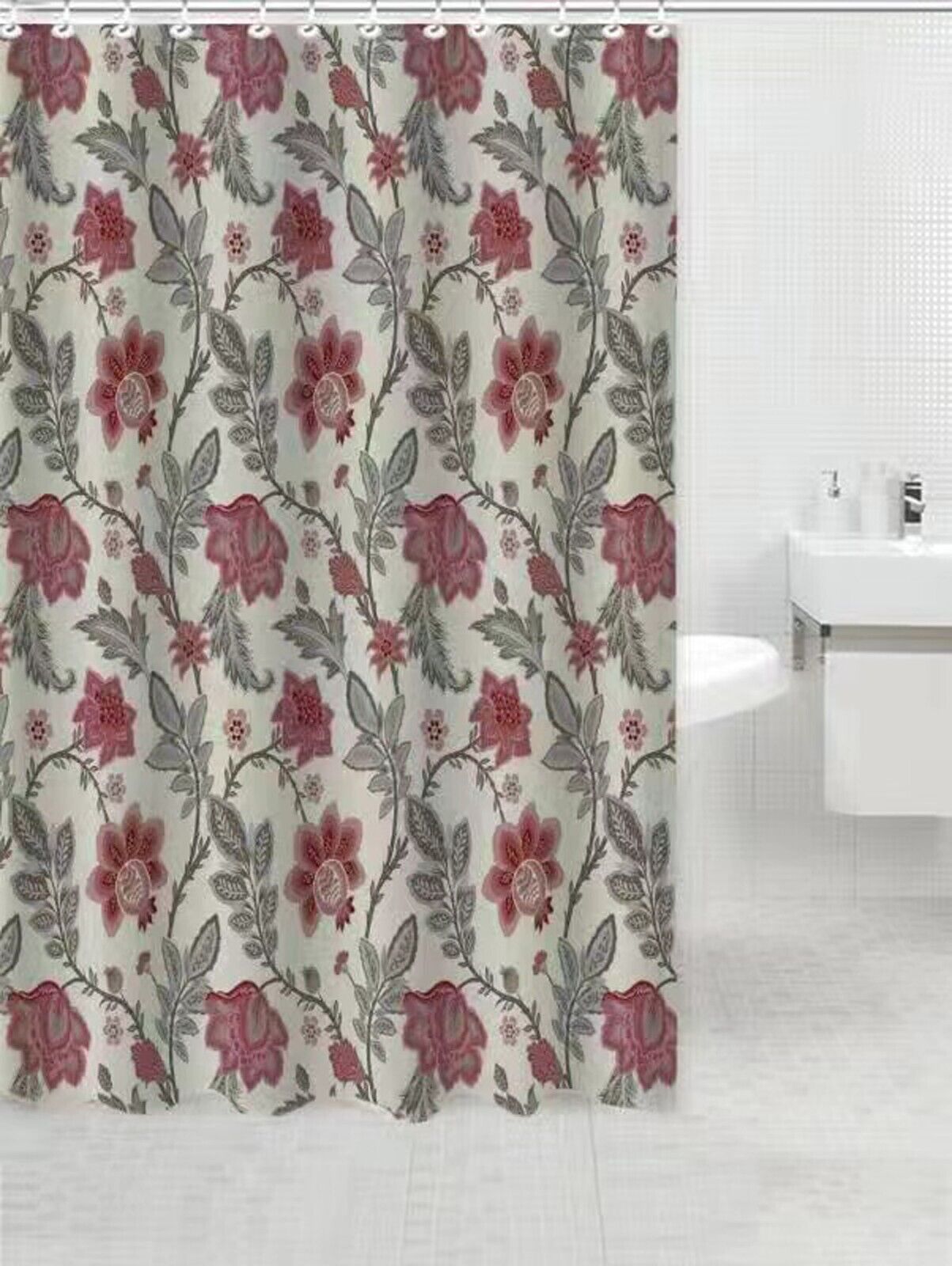Durable, Microfiber Floral Fabric Shower Bath Curtain For A Practical Bathroom