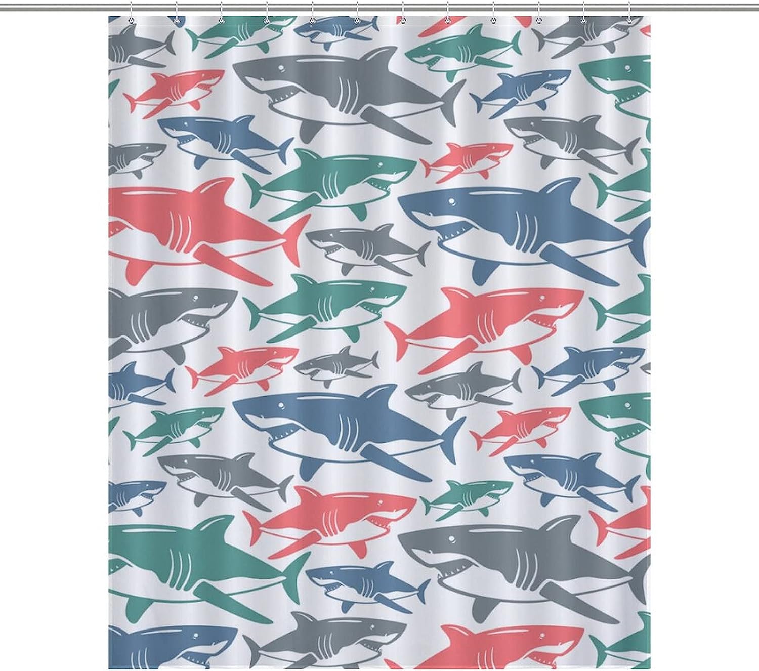 Durable Personalized Bath Curtain Liner With Colorful Shark Print For Kids' Or Guest Bathroom