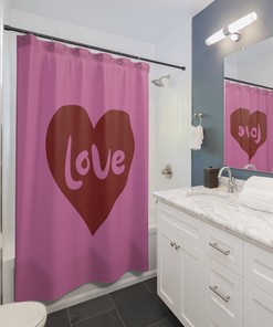 Durable Pink Love Heart Shower Curtain for a Dazzling and Exquisite Bathroom