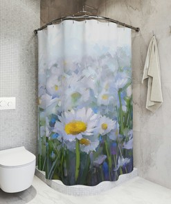 Durable Purple and Yellow Floral Shower Curtain, Bath Decor