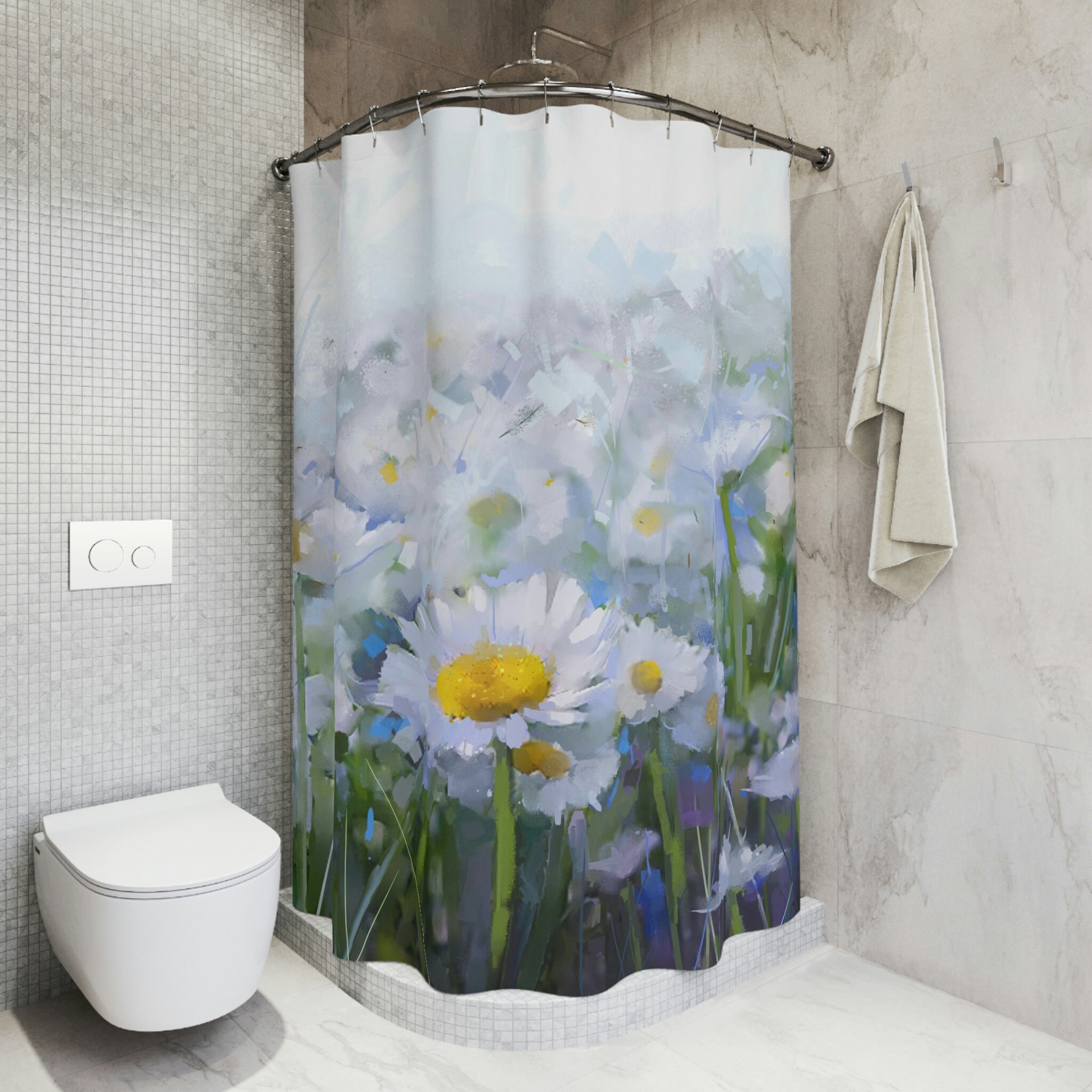 Durable Purple and Yellow Floral Shower Curtain, Bath Decor