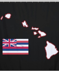 Durable Washable Hawaii State Map And Flag Bathroom Shower Curtain
