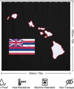 Durable Washable Hawaii State Map And Flag Bathroom Shower Curtain