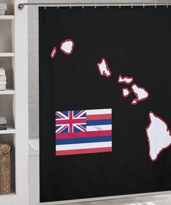 Durable Washable Hawaii State Map And Flag Bathroom Shower Curtain