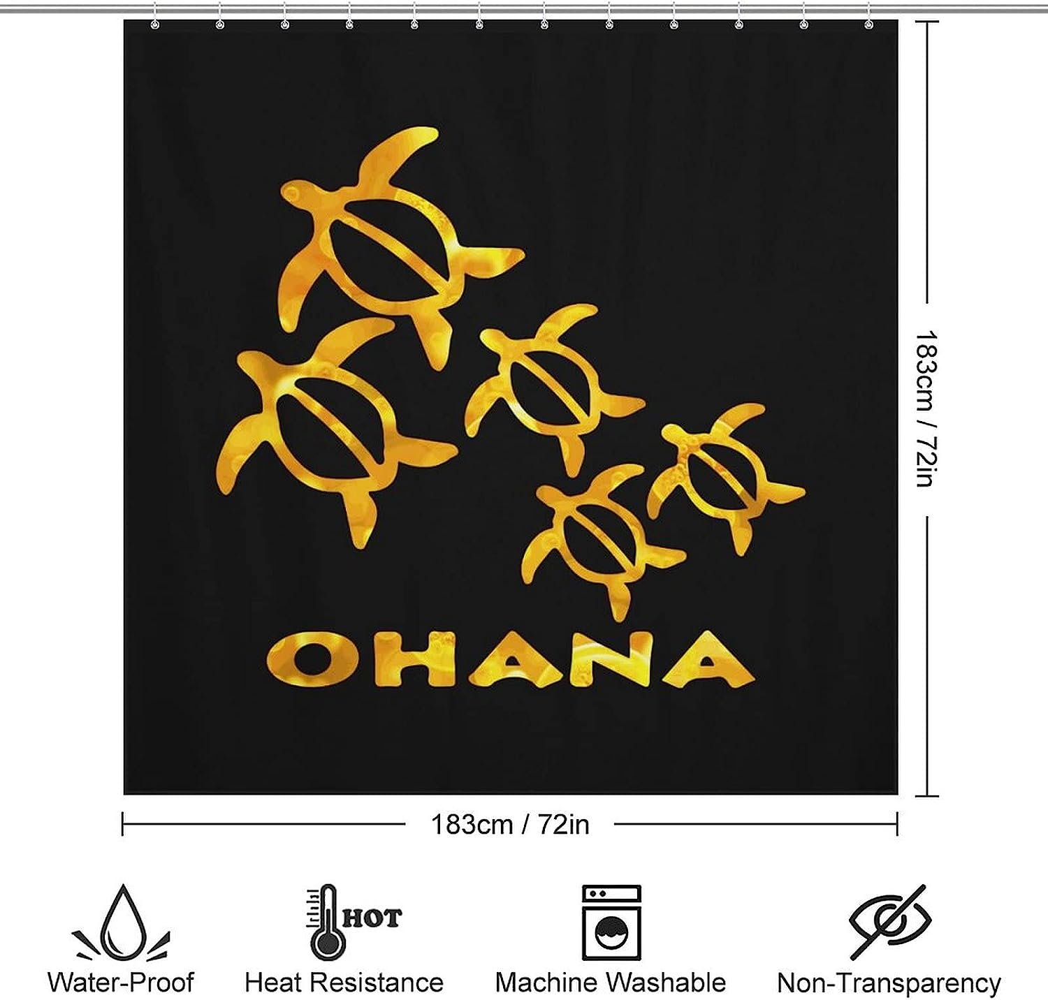 Durable Washable Hawaiian Sea Turtle Fabric Bathroom Shower Curtain - Ohana Honu