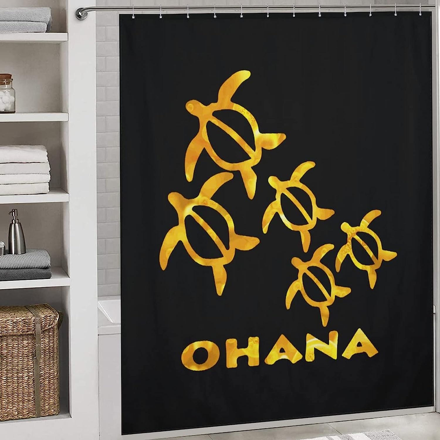 Durable Washable Hawaiian Sea Turtle Fabric Bathroom Shower Curtain - Ohana Honu