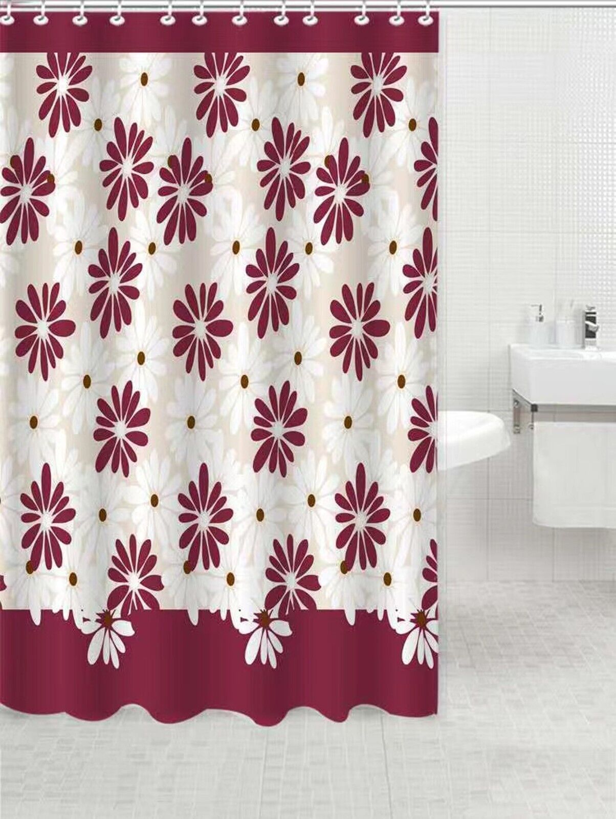 Durable, Washable Microfiber Floral Fabric Shower Bath Curtain For A Long-Lasting Bathroom