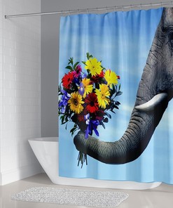 Durable Waterproof Bath Curtain with 3D Printed Elephant and Flowers
