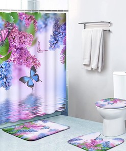 Durable Waterproof Butterfly Floral Bathroom Shower Curtain Decor