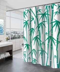 Durable Waterproof Fabric Shower Curtain with Oriental Bamboo Print 