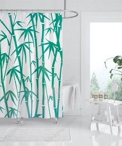 Durable Waterproof Fabric Shower Curtain with Oriental Bamboo Print