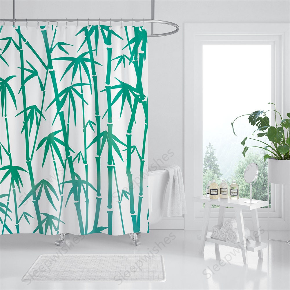 Durable Waterproof Fabric Shower Curtain with Oriental Bamboo Print