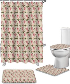 Durable & Waterproof Happy Valentines Shower Curtain With Beautiful Pink Roses Theme For Home Bathroom