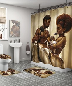 Durable Waterproof Sets African Couple Lover Sculpture Art Oil Painting Bath Curtains Shower Curtain