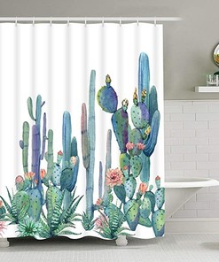 Durable Waterproof Shower Curtain - Tropical Cactus Flowers Blossom Bath Curtain