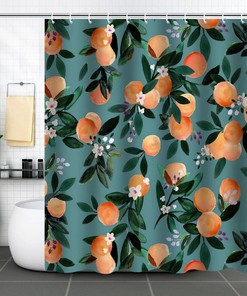 Durable and Colorful Orange and Green Leaf Shower Curtain for a Playful Bathroom