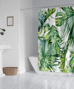 Durable and Contemporary Tropical Leaves Shower Curtain for Modern Bathroom Decor