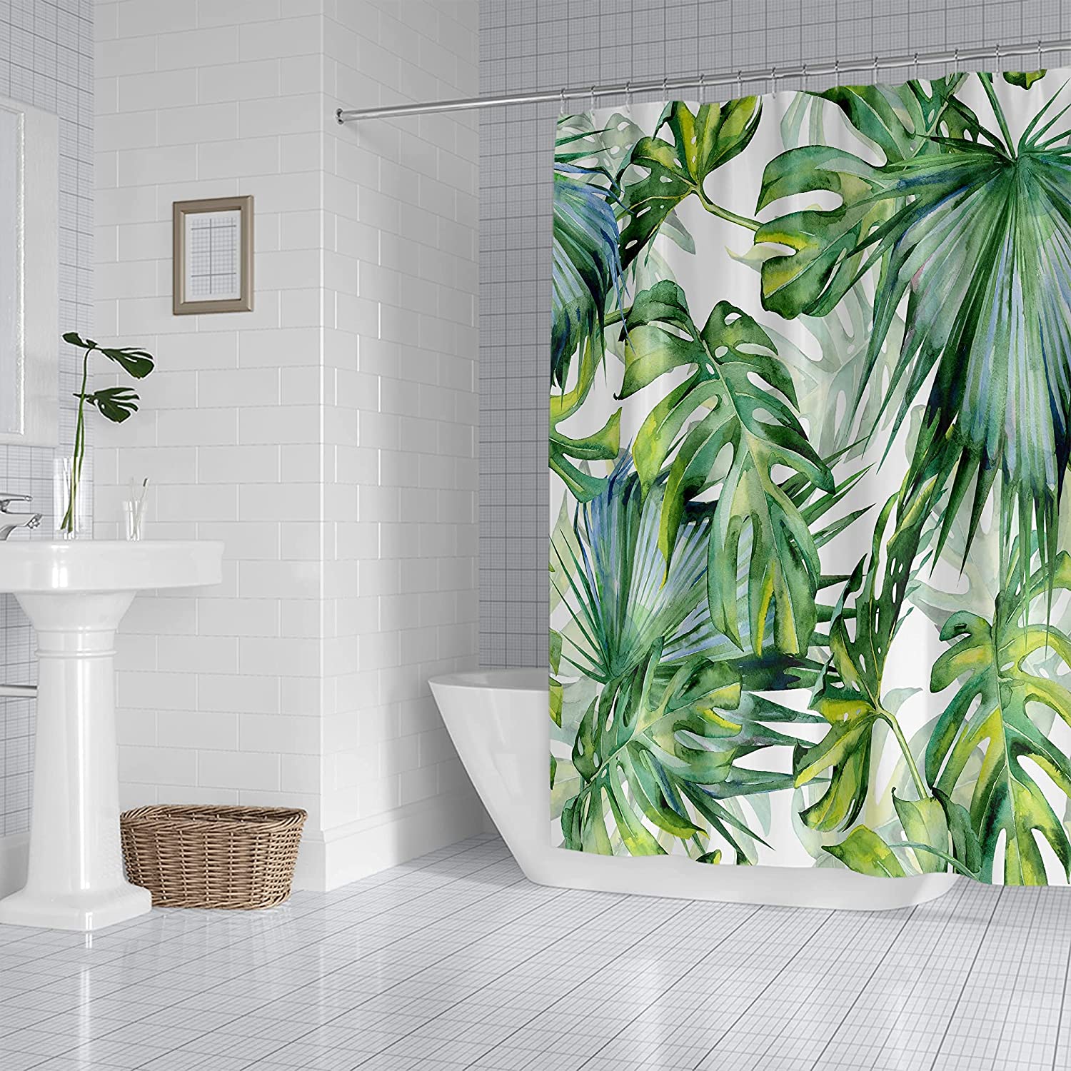 Durable and Contemporary Tropical Leaves Shower Curtain for Modern Bathroom Decor