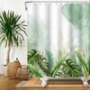 Durable and Fashionable Green Leaves Bath Curtain with Tropical Plant for Rustic Bathroom Decor