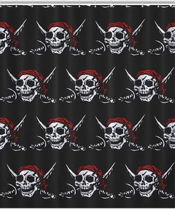 Durable and Washable Fabric Shower Curtain with Pirate Skull Design