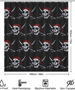 Durable and Washable Fabric Shower Curtain with Pirate Skull Design