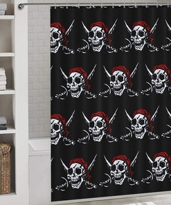 Durable and Washable Fabric Shower Curtain with Pirate Skull Design