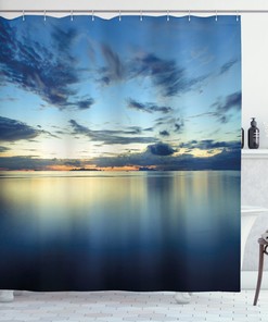 Dusk Over Tropical Lagoon Blue Print Shower Curtain For Bathroom